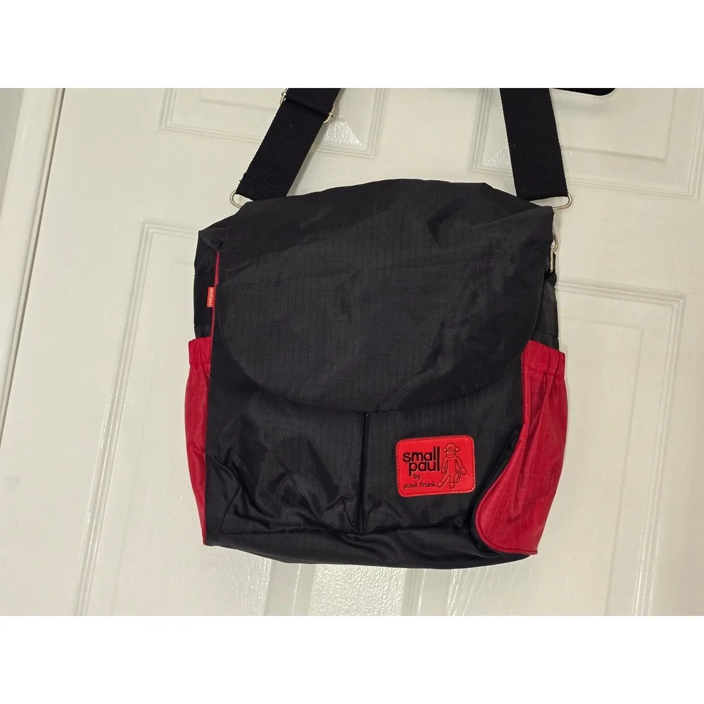 Vintage Paul Frank Small Paul Messenger Bag Black Red Ripstop Nylon w/ Mat NWOT